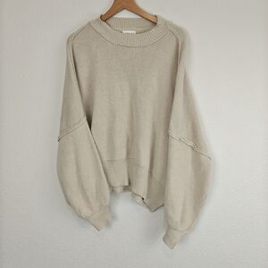 Solai The Label Oversized Beige Knit Sweater Balloon Sleeves Slouchy Cozy Size S